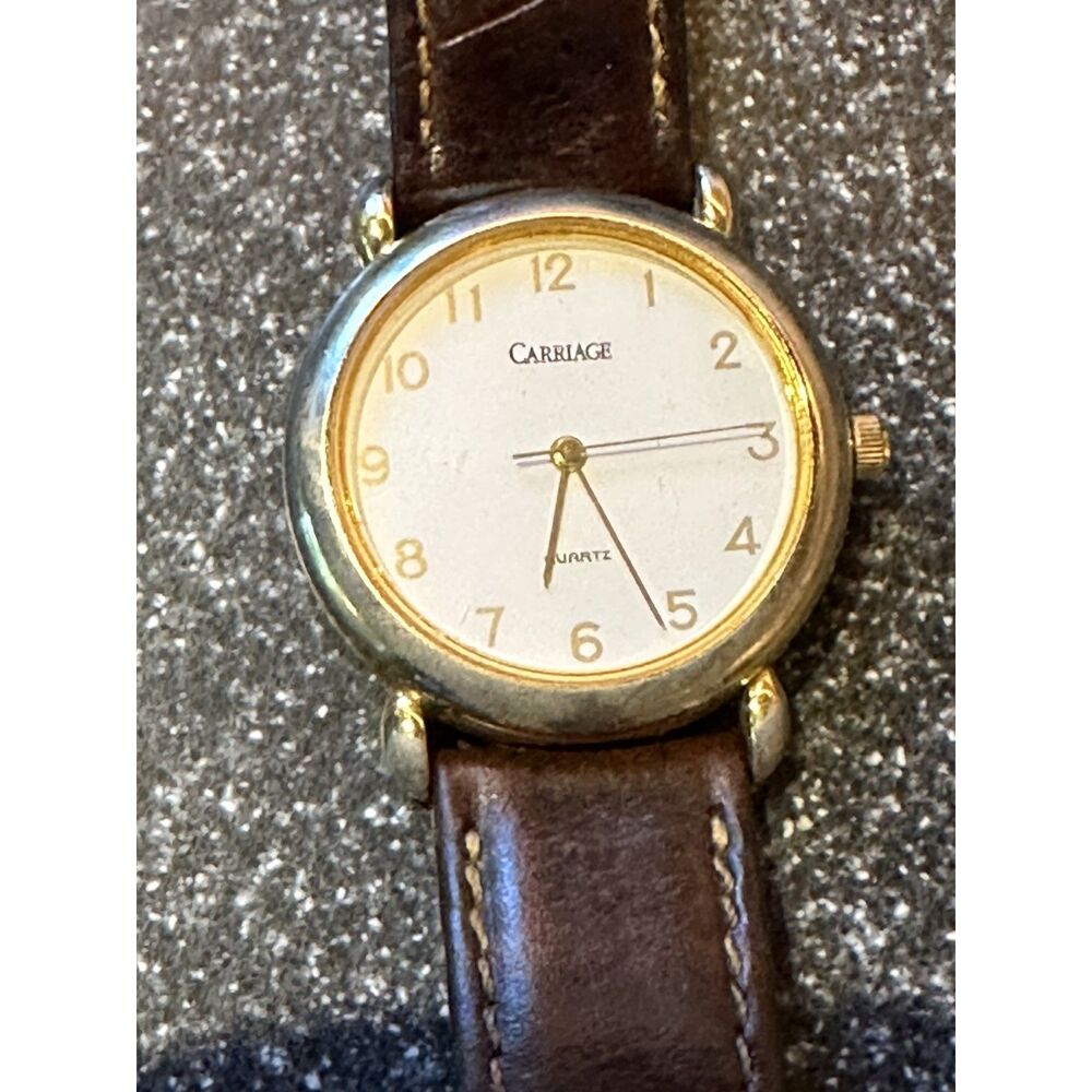 Vintage Carriage by Timex Two Tone Quartz Watch Brown Leather Strap Untested